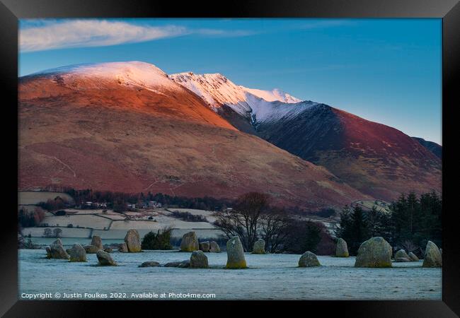 Castlerigg Stone Circle and Blencathra, Lake District  Framed Print by Justin Foulkes
