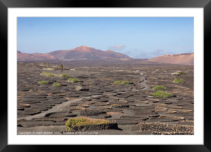 La Geria wine production at Yaiza,  Framed Mounted Print by Keith Bowser