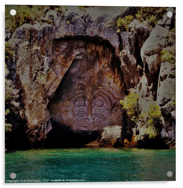 Mine Bay Maori rock carving of Ngatoroirangi on Lake Taupo Acrylic by Errol D'Souza