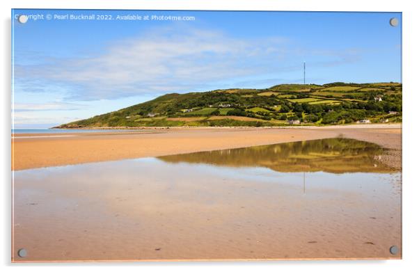 Llanddona Beach Reflections Anglesey Acrylic by Pearl Bucknall