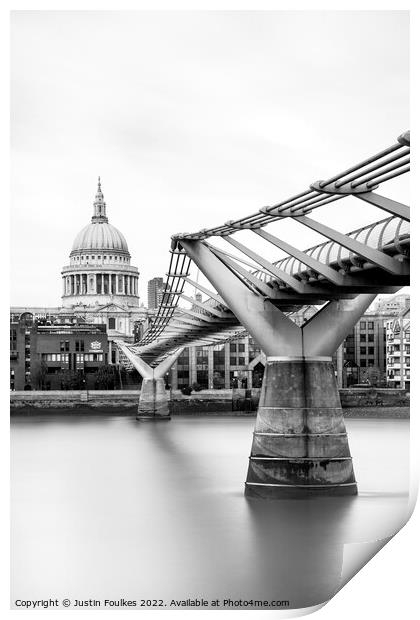 St Paul's and the Millennium Bridge, London Print by Justin Foulkes