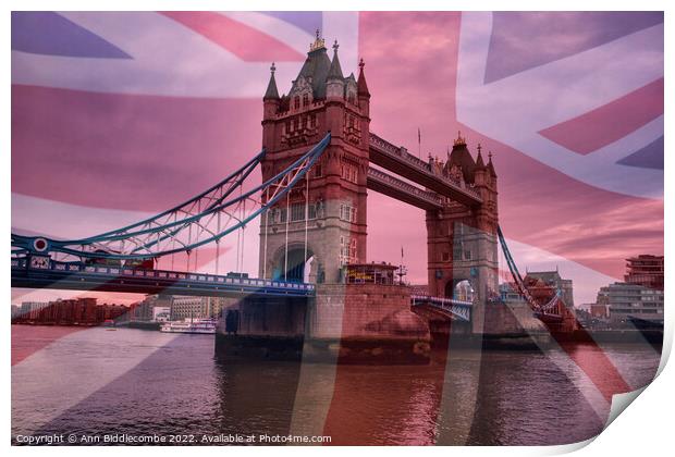 Tower Bridge with Union Jack Print by Ann Biddlecombe