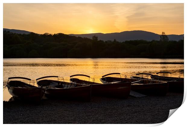Sunset Rowboats  Print by Roger Green