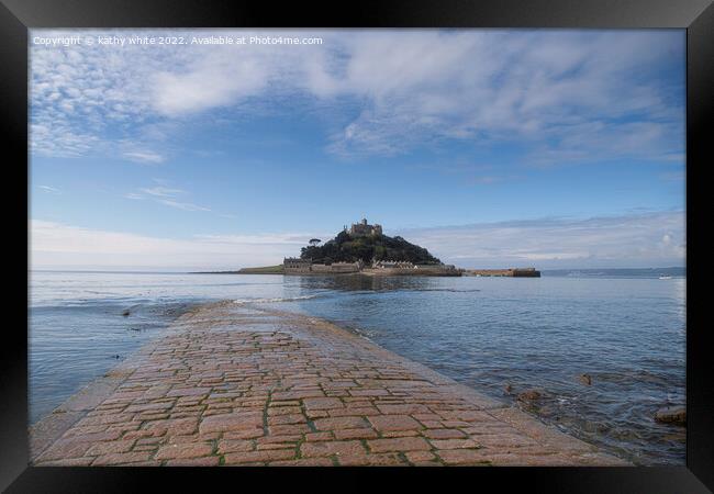 causeway to St Michael's mount Cornwall Framed Print by kathy white