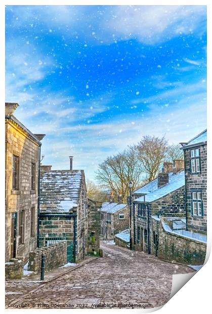 Heptonstall in the snow Print by Philip Openshaw