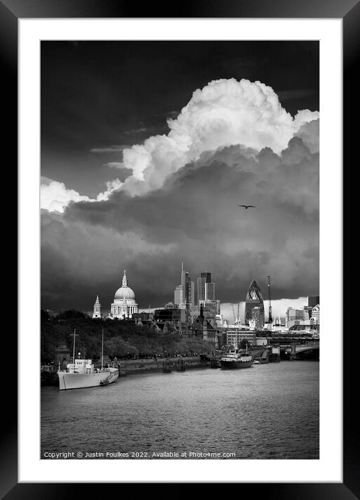 Stormy skies over the London skyline Framed Mounted Print by Justin Foulkes