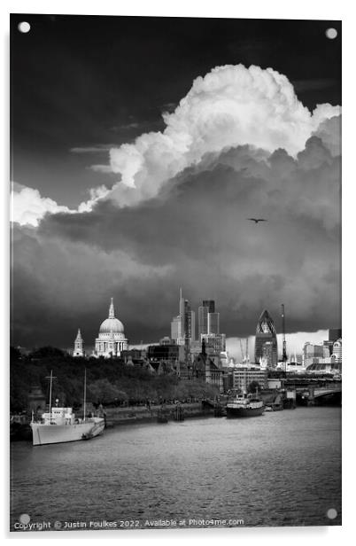 Stormy skies over the London skyline Acrylic by Justin Foulkes