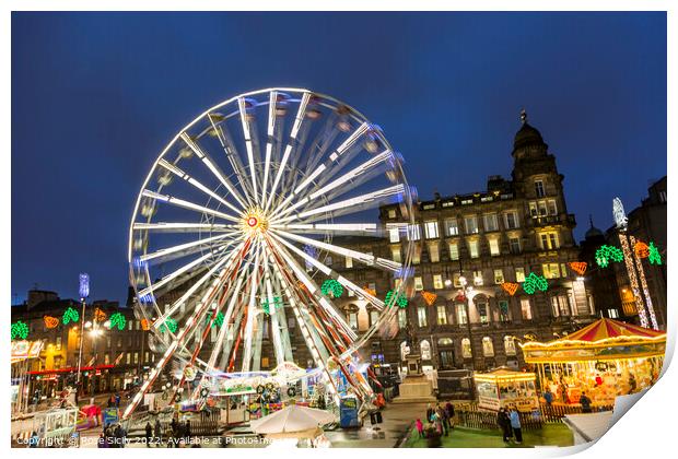 Ferris wheel at the Christmas funfair George Square Glasgow Scotland UK Print by Rose Sicily