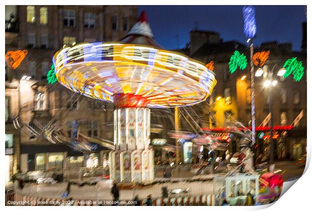Chair-o-planes at the Christmas funfair George Square Glasgow Scotland UK Print by Rose Sicily