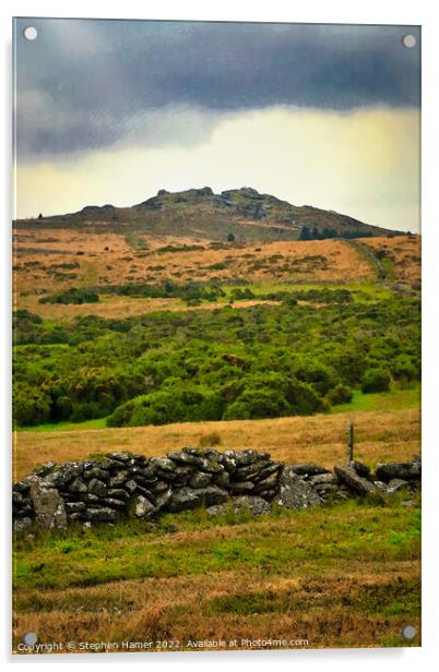 Majestic Saddle Tor Amidst Ominous Nimbostratus Cl Acrylic by Stephen Hamer