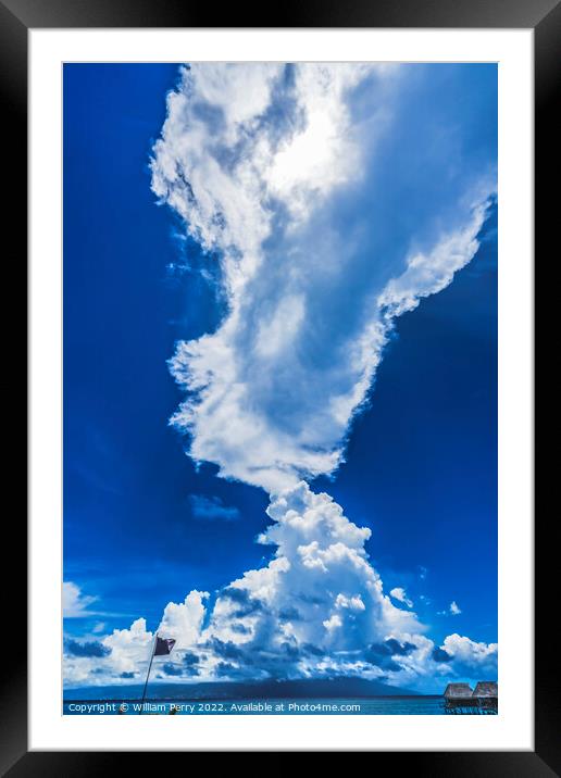 Pier High Rain Storm Cloudscape Blue Water Moorea Tahiti Framed Mounted Print by William Perry