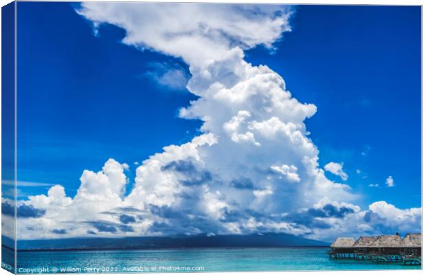 Pier High Rain Storm Cloudscape Blue Water Moorea Tahiti Canvas Print by William Perry