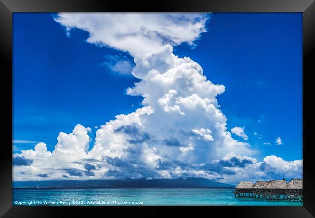 Pier High Rain Storm Cloudscape Blue Water Moorea Tahiti Framed Print by William Perry