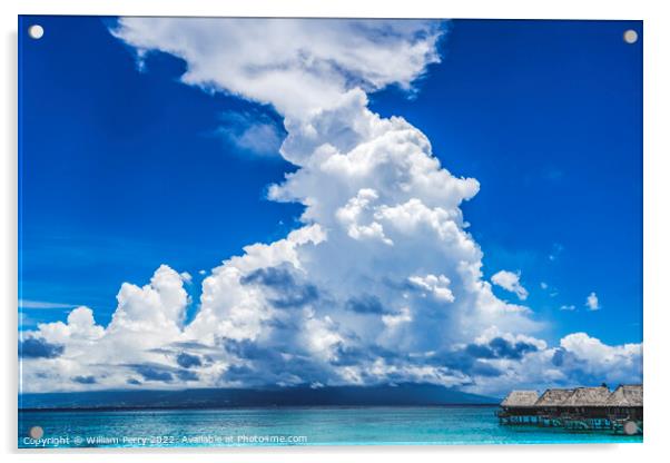 Pier High Rain Storm Cloudscape Blue Water Moorea Tahiti Acrylic by William Perry