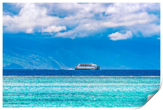 Interisland Ferry From Tahiti Cloudscape Blue Water Moorea  Print by William Perry