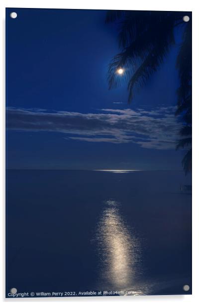Moon Night Reflection Blue Water Moorea Tahiti Acrylic by William Perry