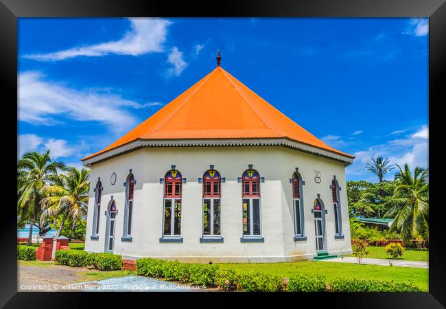 Colorful Papetoai Temple Protestant Church Moorea Tahiti Framed Print by William Perry