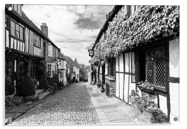 Mermaid Street Rye East Sussex Black and White Acrylic by Pearl Bucknall