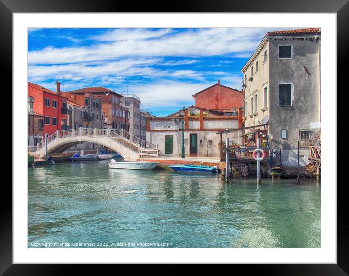 Boats and bridge in guidecca in Venice Framed Mounted Print by Philip Openshaw