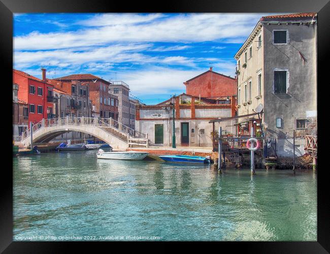 Boats and bridge in guidecca in Venice Framed Print by Philip Openshaw