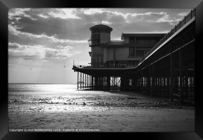 Black and white Weston-Super-Mare  under the pier Framed Print by Ann Biddlecombe