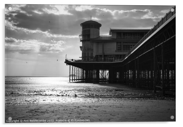 Black and white Weston-Super-Mare  under the pier Acrylic by Ann Biddlecombe