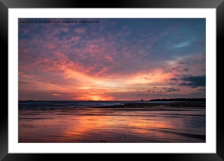 December sunrise on a Northumbrian beach Framed Mounted Print by Jim Jones