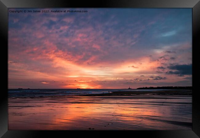 December sunrise on a Northumbrian beach Framed Print by Jim Jones