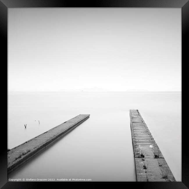 Two Piers, Lake Biwa. Japan Framed Print by Stefano Orazzini