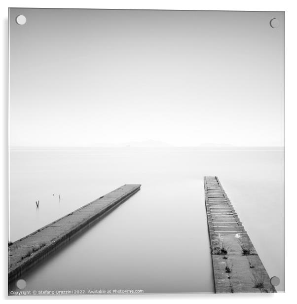 Two Piers, Lake Biwa. Japan Acrylic by Stefano Orazzini