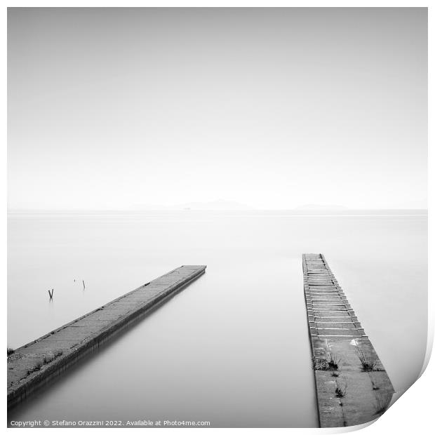 Two Piers, Lake Biwa. Japan Print by Stefano Orazzini