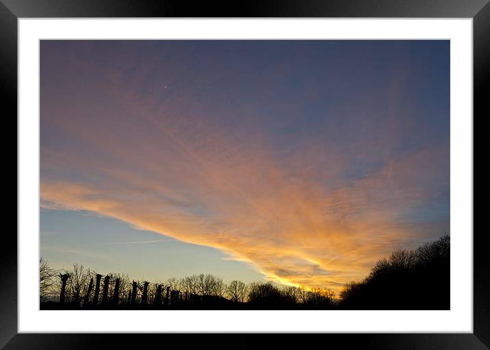 Winter sunset, new moon Framed Mounted Print by Gary Eason