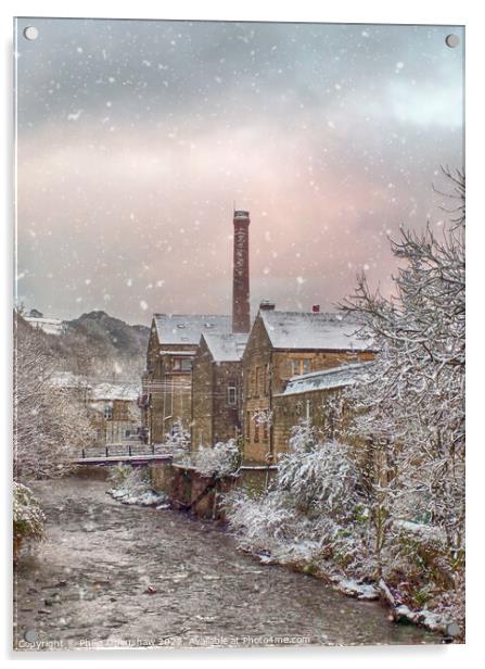 Snow Scene in Hebden Bridge Acrylic by Philip Openshaw