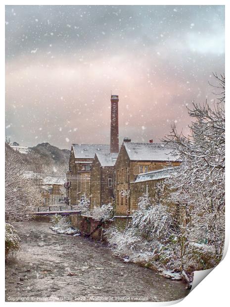 Snow Scene in Hebden Bridge Print by Philip Openshaw