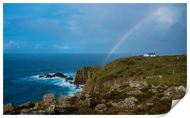 Rainbow. over Lands End Cornwall  Print by Anthony miners
