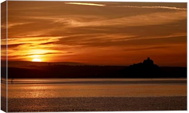 Sunrise over Marazion and St.Michaels Mount Cornwa Canvas Print by Anthony miners