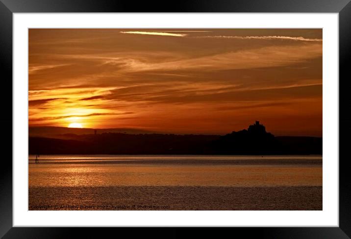 Sunrise over Marazion and St.Michaels Mount Cornwa Framed Mounted Print by Anthony miners