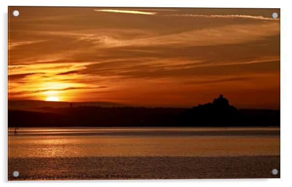 Sunrise over Marazion and St.Michaels Mount Cornwa Acrylic by Anthony miners