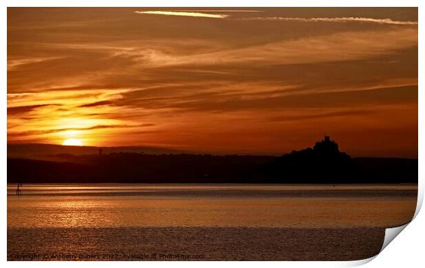 Sunrise over Marazion and St.Michaels Mount Cornwa Print by Anthony miners