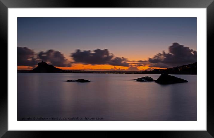 Sunset over St Michaels Mount Cornwall  Framed Mounted Print by Anthony miners