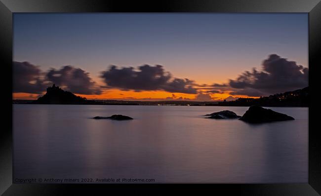 Sunset over St Michaels Mount Cornwall  Framed Print by Anthony miners
