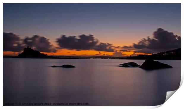 Sunset over St Michaels Mount Cornwall  Print by Anthony miners