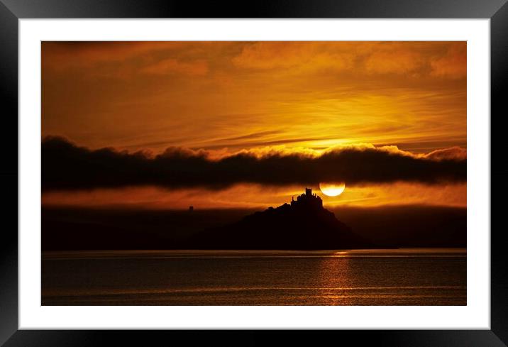 Sunrise  over St Michaels Mount Cornwall . Framed Mounted Print by Anthony miners