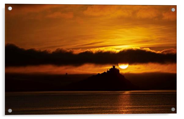 Sunrise  over St Michaels Mount Cornwall . Acrylic by Anthony miners