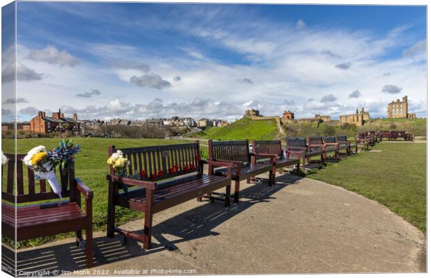 Tynemouth Memorial Benches Canvas Print by Jim Monk