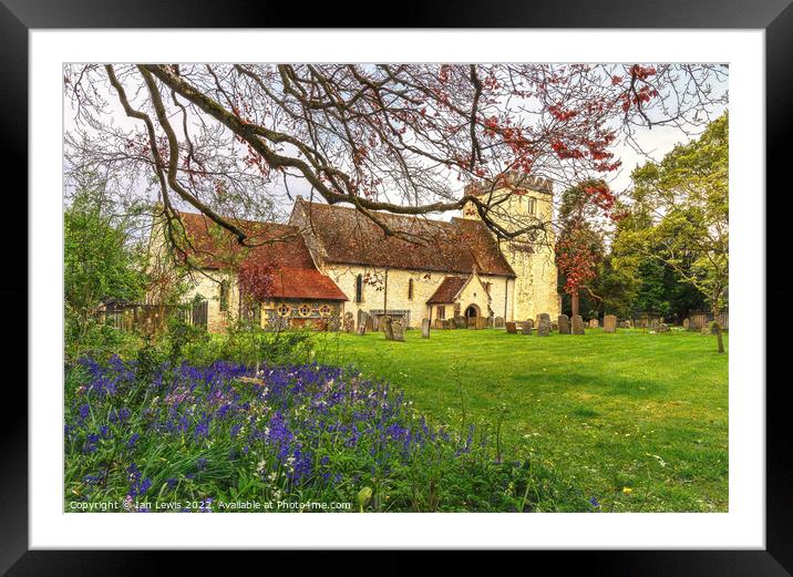 Hampstead Norreys Church and Bluebells Framed Mounted Print by Ian Lewis