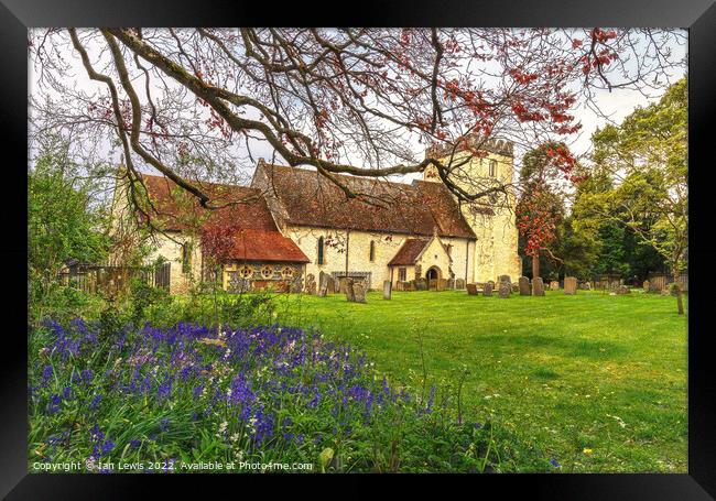 Hampstead Norreys Church and Bluebells Framed Print by Ian Lewis