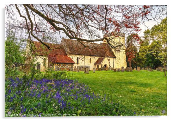 Hampstead Norreys Church and Bluebells Acrylic by Ian Lewis