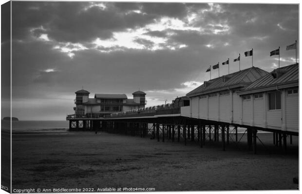 Weston-Super-Mare pier in black and white Canvas Print by Ann Biddlecombe