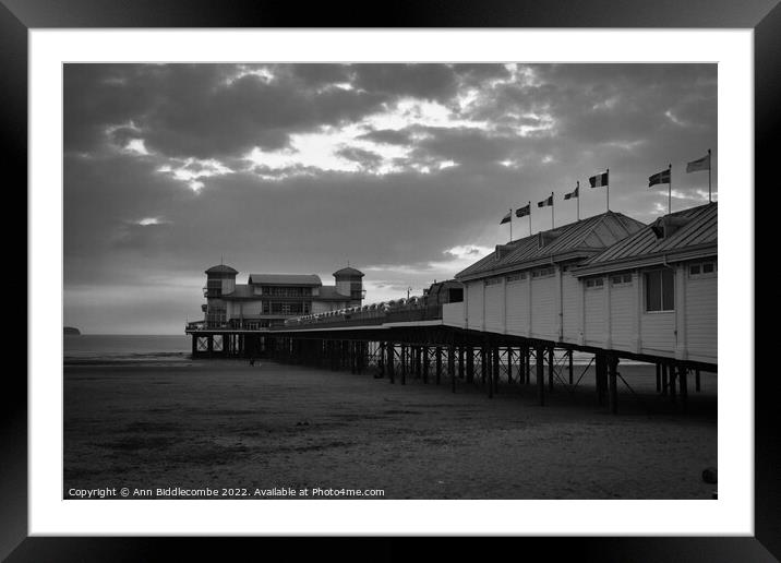 Weston-Super-Mare pier in black and white Framed Mounted Print by Ann Biddlecombe